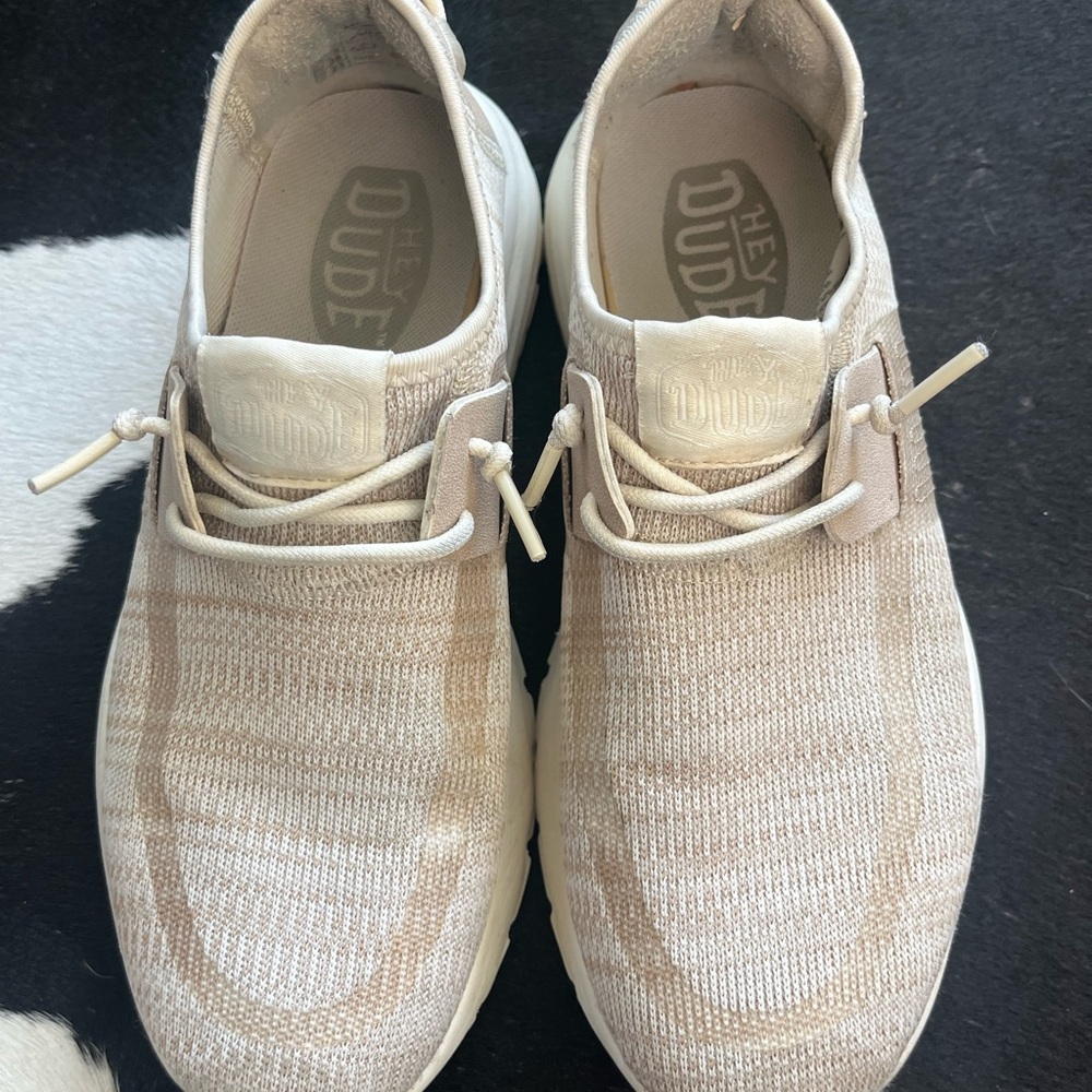 Hey Dude Beige Knit Slip-On Sneakers